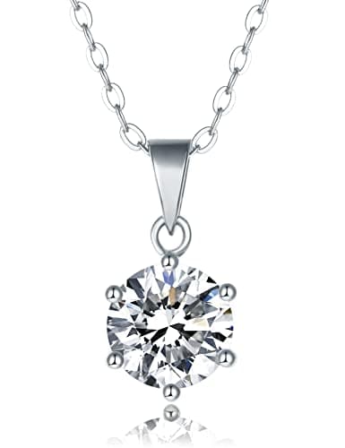 IMOLOVE Moissanite Solitaire Pendant Necklaces for Women Sterling Silver with 18K White Gold Plated 2 Carat D Color VVS1 Clarity Mossanite Jewelry for Women - Image 1