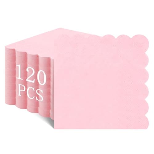 NatNarr 120 Pcs Cocktail Napkins Pink Mothers Day Paper Napkins Light Pink Dessert Beverage Napkin Cute Scalloped Party Napkin for Baby Bridal Shower, Birthday, 5 x 5 Inch - Image 1