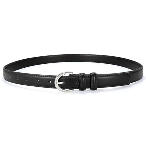 SANSTHS Women Leather Belt for Jeans Pants Fashion Ladies Skinny Belt for Dresses Thin Belt with Single Prong Buckle,Black,M - Image 1