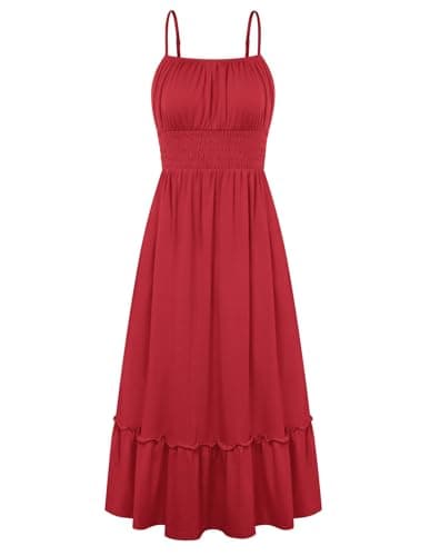 GRACE KARIN Women's Summer Maxi Dress 2026,Smocked Ruched Bust Sundress with Adjustable Straps & Pockets Red XXL - Image 1