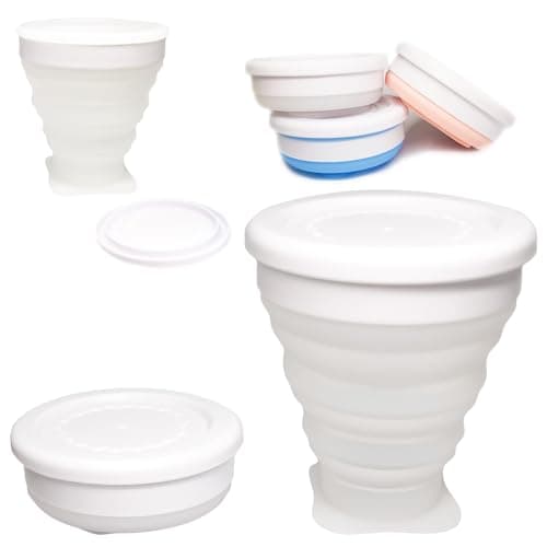 ZB.soar Foldable Water Cup with Lid, Food Grade Silicone,Small Portable Water Cup, Suitable for Camping, Traveling and Business Trips, Lightweight, Durable and Reusable (White) - Image 1