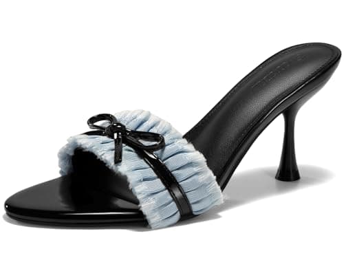 Coutgo Womens High Heels Mules Open Toe Bow Tie Sandals Ruffle Stiletto Slip on Prom Dress Shoes, Light Blue, Size 8 - Image 1