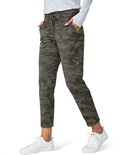 G Gradual Women's Pants with Deep Pockets 7/8 Stretch Sweatpants for Women Athletic, Golf, Lounge, Work (Green Camo, Medium)