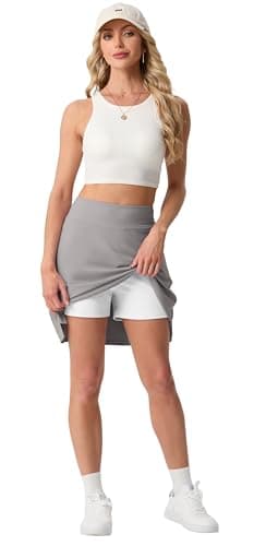 PrinStory Tennis Skirt for Women High Waisted Golf Skort Athletic Skirt Pickleball Skorts with Zipper Pockets Light Gray-2XL - Thumbnail 5