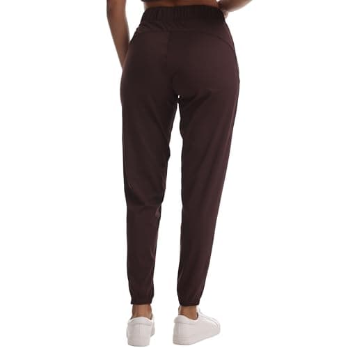 zsenoxaxi Joggers for Women with Zipper Pockets Lightweight Workout Athletic Tapered Pants for Travel Gym Lounge(Coffee Brown,L) - Thumbnail 2