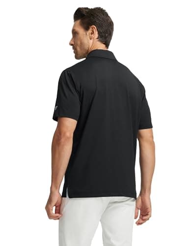 M MAELREG Golf Polo Shirts for Men Chest Striped Print Business Casual Collared Moisture Wicking Dry Fit Golf Polos Black - Thumbnail 4