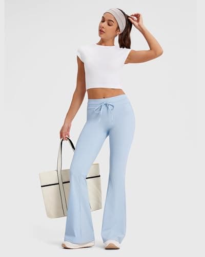 MOOSLOVER Women Bootcut Flare Yoga Pants Drawstring High Waist Pilates Leggings Stretch Butter Soft Active Pant(XL,Light Blue) - Thumbnail 5