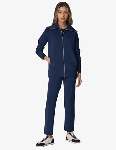 COCOMARTS Womens Crewneck Sweatshirts Zip Up Hoodies Casual Jacket with Pockets 2025 Fall Winter Fahsion Outfits Clothes Navy Blue Medium - Thumbnail 6