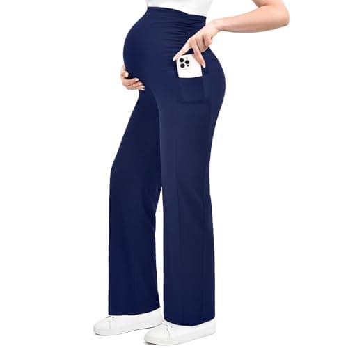 Ipletix Maternity Wide-Leg Lounge Pants with Pockets Over The Belly Soft Stretchy Pregnancy Wear Navy XXL