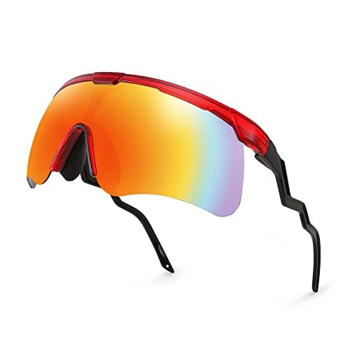 FEISEDY Sunglasses for Men and Women, Polarized Large Retro Rimless Glasses for Baseball, Cycling, Sports (B4073, Transparent Red Frame/Red Mirror) - Image 1