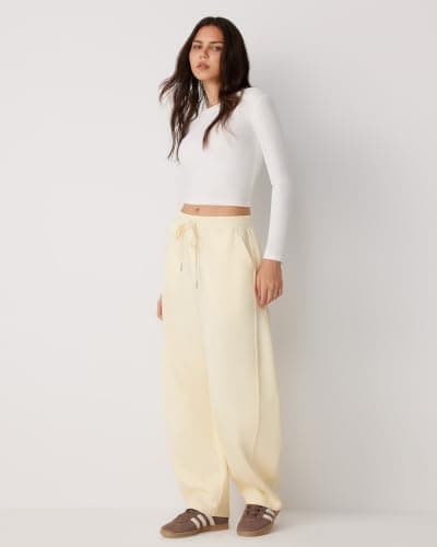 MOOSLOVER Women Barrel Sweatpants Drawstring Elastic Waist Wide Leg Pants Cotton Casual Lounge Sweat Pant(XL,Beige) - Thumbnail 5