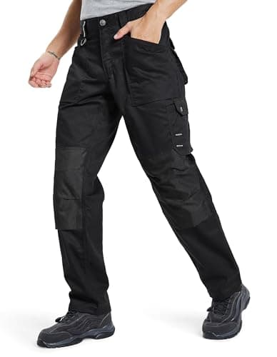 DURAWERK Men's Work Pants, Carpenter Pants with Reinforced Knee Pad Pockets, Heavy Duty Durable Safety Trousers, Utility Cargo Pants, Ripstop Tactical Pants for Outdoor Construction (Black, 36WX30L) - Thumbnail 2