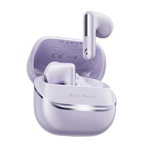 havit Space T1 Wireless Earbuds, Adaptive Hybrid Active Noise Cancelling Bluetooth Earbuds, 6-Mic AI ENC, Head-Tracked Spatial Audio, 40.5H Playtime, Semi-in-Ear Fit, Bluetooth 6.0, IP54, Purple