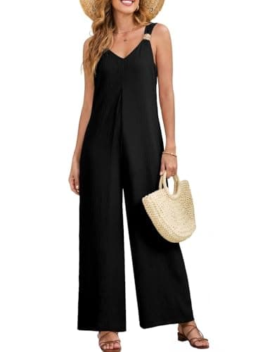 Acelitt Womens Casual 2026 One Piece Jumpsuits Dressy Fashion Fall V Neck Sleeveless Loose Wide Leg Long Pant Rompers Outfits Black Small - Thumbnail 4