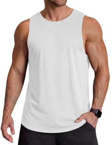 COOFANDY Workout Tank Tops for Men Sleeveless Gym Shirts Lightweight Muscle Fitness Mens Sleeveless Tee Shirts Cotton White - Image 1