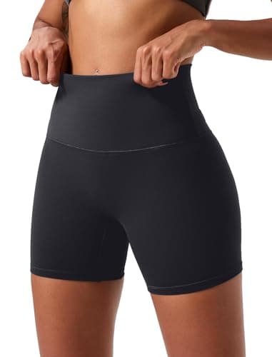 voenxe High Waisted Biker Shorts Women,6" Tummy Control Workout Gym Soft Shorts for Yoga Running,Spandex No Front Seam,2 Pack - Thumbnail 6