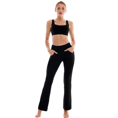 Ipletix Flare Leggings for Women-Bootcut Yoga Pants for Women High Waisted Flared Leggings Dress Pants Black - Thumbnail 2