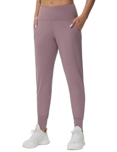 THE GYM PEOPLE Womens Joggers Pants with Pockets Athletic Leggings Tapered Lounge Pants for Workout, Yoga, Running, Training Brown Purple