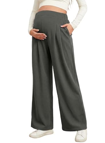 BLENCOT Maternity Pants for Women Work Wide Leg Loose Fit Adjustable Waist Office Fall Activewear Trousers Pregnancy Pants Dressy Knit Comfy Joggers with Pockets X-Large Carbon Grey - Image 1