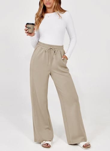 Dokotoo Pants for Women Straight Leg Elastic Waisted Stretch Palazzo Pants Fall Dressy Casual Trousers for Women - Thumbnail 3