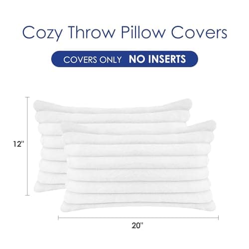 GriNeed Throw Pillow Covers Decorative Faux Fur Set of 2 12x20 Inch Pillow Covers, Soft Cream White Lumbar Plush Striped Pillowcases for Couch Sofa Bed Living Room, Fluffy Cute Home Boho Accent Decor - Thumbnail 6
