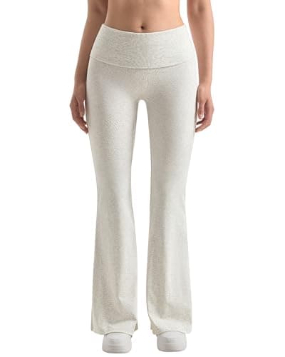 MOOSLOVER Women Flare Leggings Fold Over Bootcut Yoga Pants Casual Y2K Lounge Pants Comfy Cotton Leggings(L, ​​Light Heather Grey​​) - Image 1