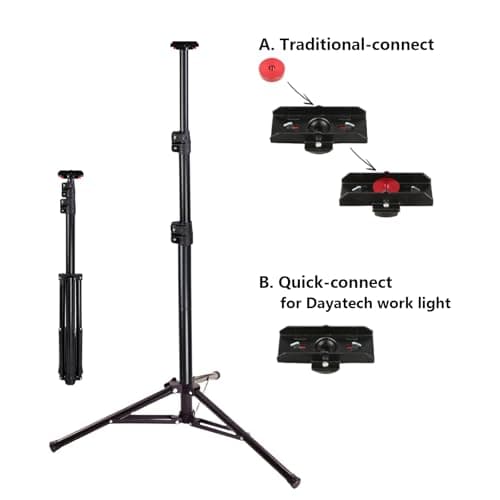 DAYATECH Adjustable Work Light Tripod Stand, Foldable Heavy Duty Steel Tripod, 35-55 Inch Height, Quick Release Mount, Black - Thumbnail 5