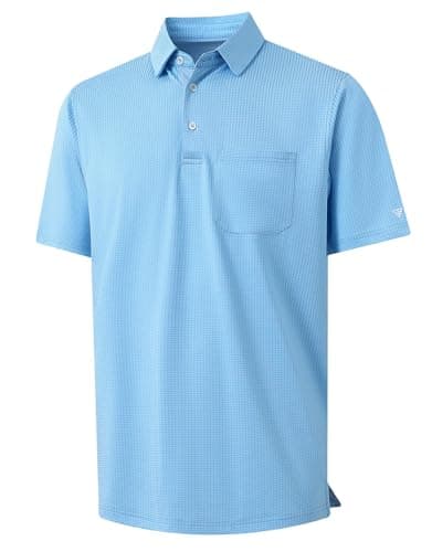 M MAELREG Mens Golf Shirt Short Sleeve Dry Fit Performance Pocket Casual Jacquard Collared Polo Shirts for Men Sky Blue - Image 1