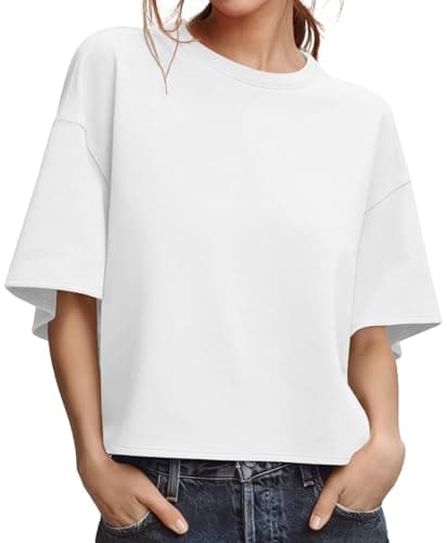 UNCLECAT Womens Oversized T Shirts Summer Short Sleeve Tops Basic Crewneck Causal Tee White - Image 1