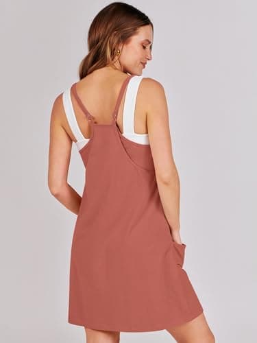 Prinbara Women Athletic Tennis Dress Summer Workout Sports Mini Romper Dress Built in Shapewear Shorts Sundress 2026 Outfits Rust Red Large - Thumbnail 5