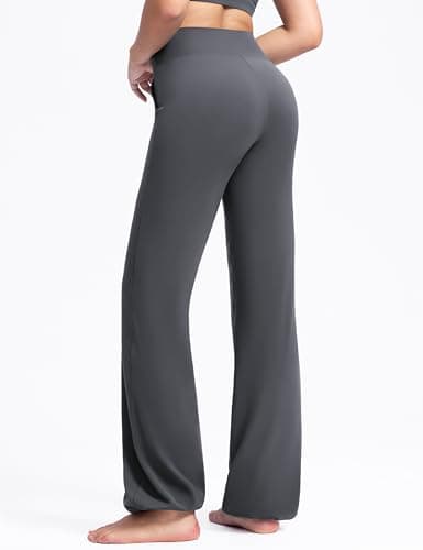 POSHDIVAH Women's Creamluxe Elastic Bottoms Straight Leg Sweatpants High Waisted Casual Pants Yoga Athletic Joggers with Pockets 29" Grey X-Large - Thumbnail 2