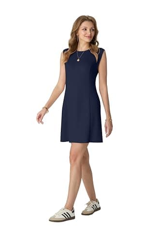 HiMONE Womens Sleeveless Mini Dress Casual A Line Crew Neck Summer Daily Wear Comfortable Fit(Navy Blue-XL) - Thumbnail 2