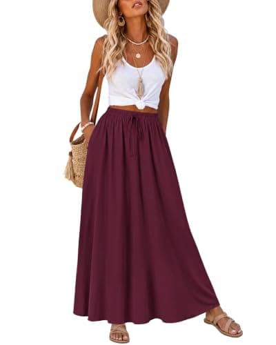 MOLERANI Women's Summer Maxi Skirt A-Line High Waist with Pockets,WR,XL - Image 1