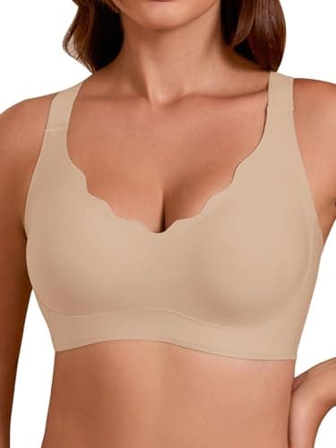 COCOMARTS Jelly Bras for Women No Underwire Seamless Push Up Scalloped Tshirt Bralettes Comfortable Wireless Everyday Bra Nude Medium