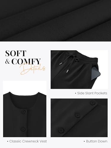 Casly Lamiit 2 Piece Lounge Sets for Women Dressy Casual Outfits Travel Airport Sleeveless Blazer Vest and Pants Set Beach Vacation Clothes Black XL - Thumbnail 5