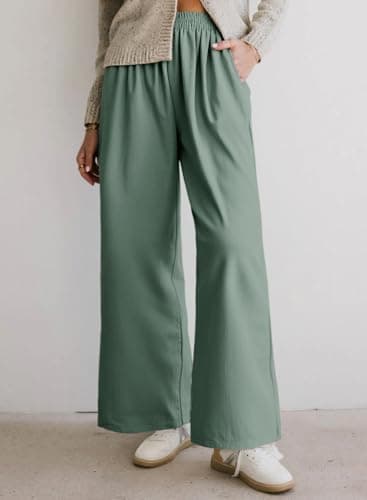 Dokotoo Women's Pants 2026 Women Elastic Waist Baggy Wide Leg Stretch Palazzo Trouser Womens Pants for Women Trendy Casual Trouser Pockets - Thumbnail 2