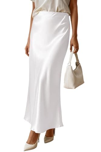 LORJIO Women's Satin Maxi Skirts 2026 Spring High Waisted Flowy Long Silk A Line Elegant Formal Flared Fishtail Skirt Business Casual Outfits White S - Image 1