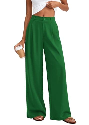 KIRUNDO Dress Pants Women 2026 Summer Polka Dot Palazzo Wide Leg Trousers Flowy Business Casual Slacks for Work with Pockets(Green, Large) - Image 1