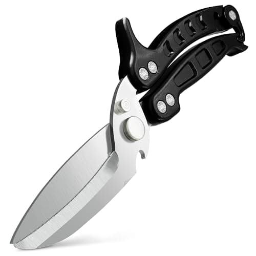 Heavy Duty Poultry Shears – Kitchen Shears Dishwasher Safe, Spring-Loaded, 3Cr14 Steel, Micro-Serrated, Separates for Easy Cleaning | Bone Scissors for Chicken, Turkey, Seafood & Fish Scale (Black)