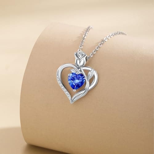 JACUPO Heart Birthstone Silver Necklace for Women(09 - Sapphire) - Thumbnail 6