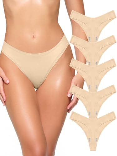 REORIA Womens Cotton Seamless Thongs Panties for Women Sexy No Show Breathable Comfortable Underwear 5-Pack - Image 1
