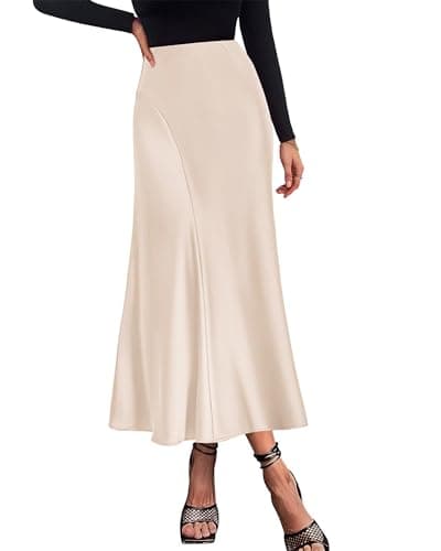 KIRUNDO Women Spring Summer Satin Maxi Skirt 2026 Trendy High Waisted Wedding Cocktail Party Work Silk A-Line Formal Skirts(Beige, Small)