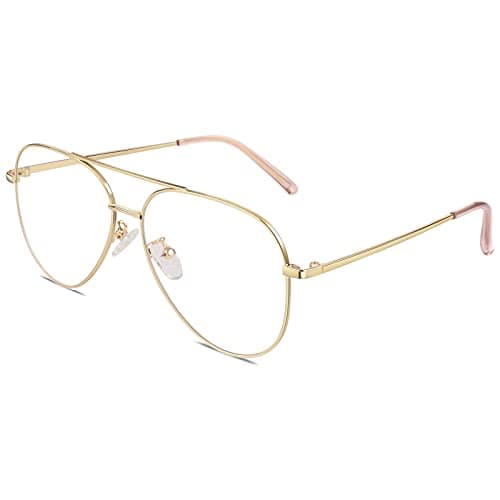 GQUEEN Fake Glasses Women Men Clear Lens Metal Frame UV400 Protection Fashion Retro Pilot Style Eyeglasses - Image 1