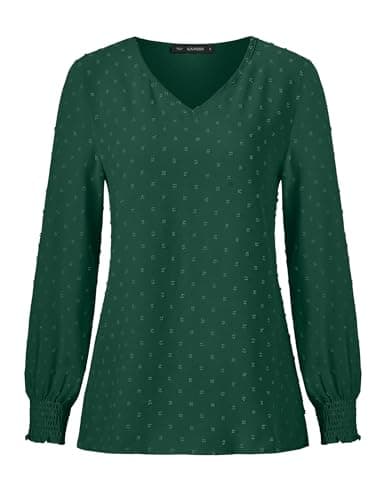 GAMISS Basic Stretchy Blouse Swiss Dot Shirt for Women Long Sleeve V Neck Shirt Beige, L - Thumbnail 4