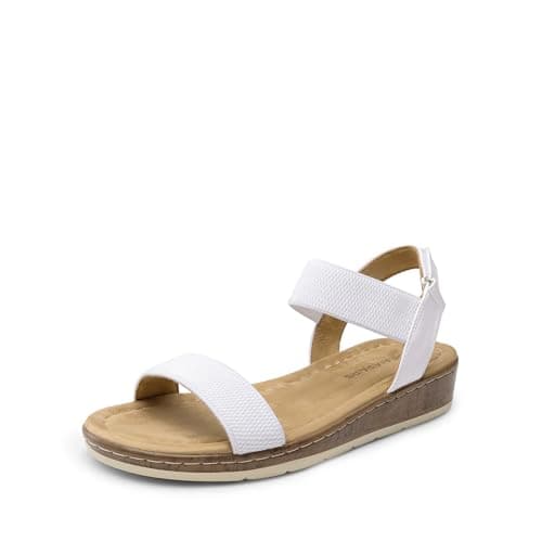 DREAM PAIRS Women's Comfortable Dressy Cork Low Wedge Heels Cute Summer One Band Casual Flat Sandals with Adjustable Ankle Strap,Size 7,White,DWUMFS2525 - Image 1
