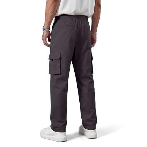 GINGTTO Black Cargo Pants for Men Slim Fit Stretch Casual Jogger Pants with Pockets 32 - Thumbnail 4