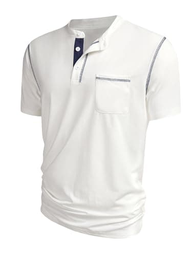 Hardaddy Men's Short Sleeve Henley Shirts Casual Summer Lightweight Button Henley Solid T-Shirt Tops White L - Image 1