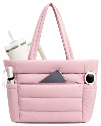 WANDF Work Tote Bag for Women, Puffy 15.6 inch Laptop Bag with Cup Holder, Quilted Handbag Travel Gym Bag for Nurse Teacher - Image 1