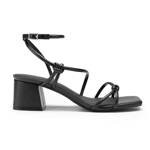 Athlefit Black Chunky Heels for Women Summer Ankle Strap Block Heels Sandals Sexy Open Square Toe Strappy Heels for Dancing Prom Dress Party Office 6 - Thumbnail 3