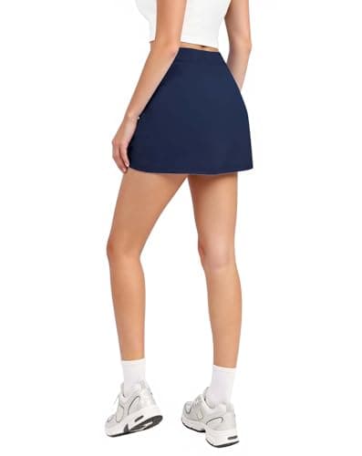 SEAJOJO Skorts for Women with Pockets High Waisted Athletic Tennis Mini Skirt with Shorts Underneath Golf Pickleball Workout Navy Blue - Thumbnail 4